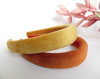 Orange, honey yellow, padded velvet headbands, Women hair accessories