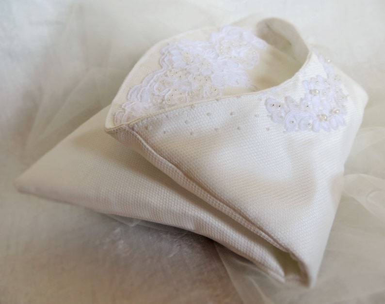 Bridal purse in silk and lace, envelope clutch embroidered with beads and sequins, Ooak image 2