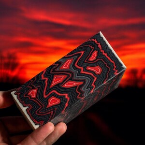 Red Black Micarta Knife Handle Block Custom Layered Fiber Thick Scales image 2