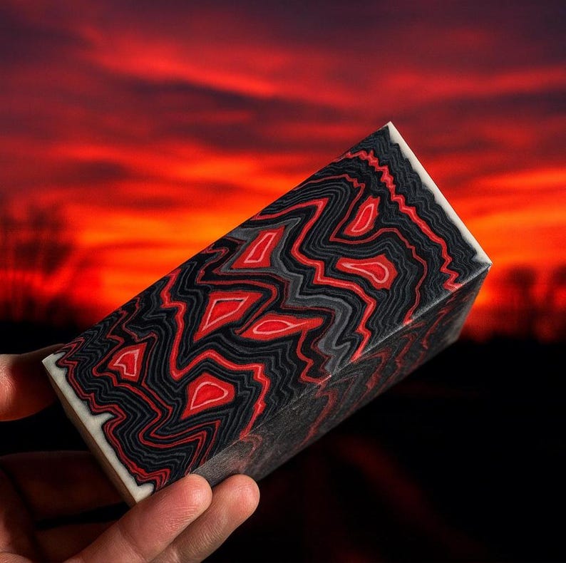 Red Black Micarta Knife Handle Block Custom Layered Fiber Thick Scales image 2