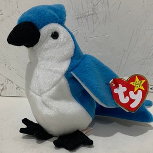 Rare 1997 Ty Beanie Baby Rocket The Blue Jay , Star On The Tush Tag, Factory Stamp