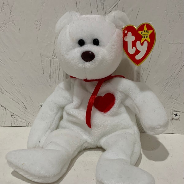 Rare 1993/1994 TY Valentino Beanie Baby W Brown Nose, Right Eye Is Bigger errors, star on tush tag, circle R, Fareham Hants, and PVC pellets