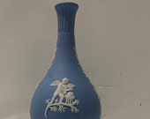 Vintage Wedgwood Jasperware Cherubs Bud Vase White Cameos on Light Blue