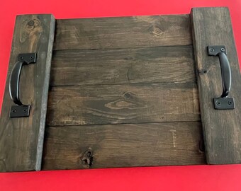 Handmade Reclaimed Wood Breakfast Tray | Rustic Pallet Wood Serving Tray & Table Centerpiece | Appetizer or Drink Server | Farmhouse Decor