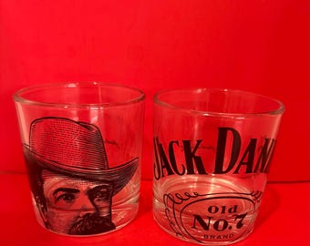 Set of 2 Jack Daniel’s Old No. 7 Rocks Glasses – Portrait Bar Glasses Whiskey Drinkware Vintage Style Bar Decor Whiskey Glass Set