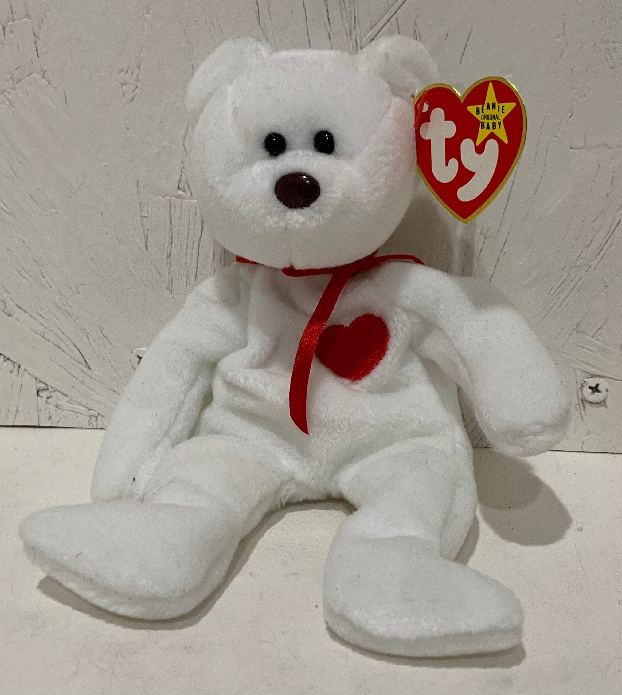 Rare 1993/1994 TY Valentino Beanie Baby W Brown Nose, Right Eye Is Bigger errors, star on tush tag, circle R, Fareham Hants, and PVC pellets