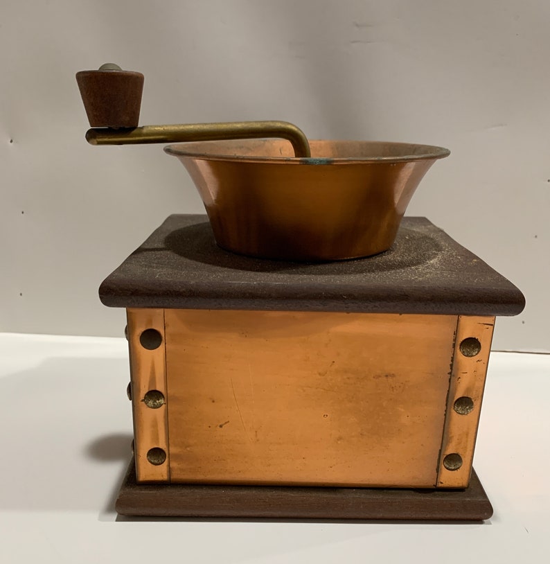 Vintage Coffee Grinder Mill With Copper and Wood Made in Etsy