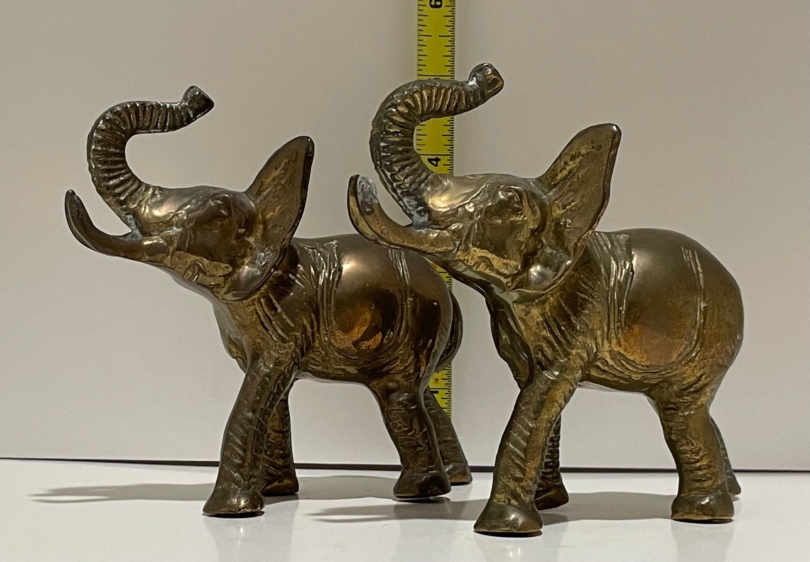 Pair of Vintage Solid Brass Elephants 4 .5 Inches Tall Etsy