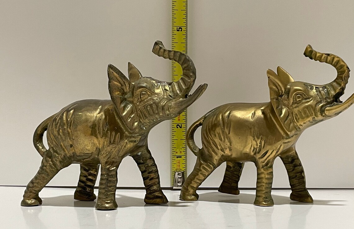 Pair of Vintage Solid Brass Elephants 4 1/4 Inches Tall Etsy