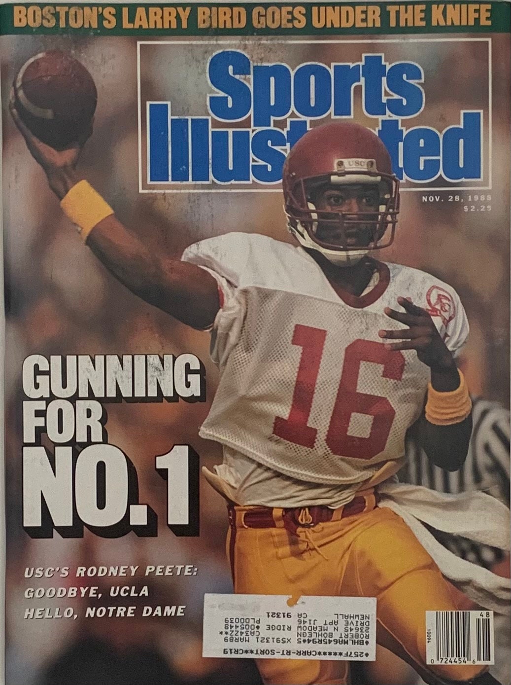 Collectible Sports Illustrated Magazine USC Trojans Rodney Peete November  28, 1988, image size:1037x1389
