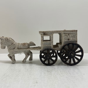 Vintage ~ Cast Iron ~ Fresh Milk Wagon with Horse ~ Split Casting