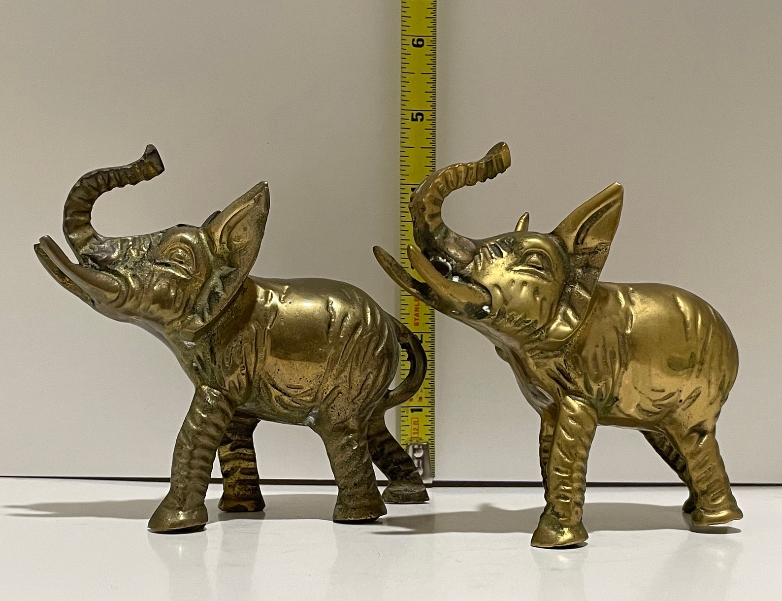 Pair of Vintage Solid Brass Elephants 4 1/4 Inches Tall Etsy