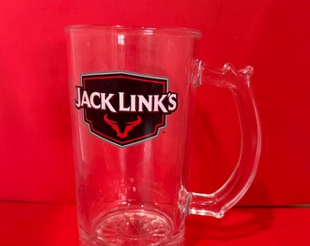 Jack Link’s Beef Jerky 16 oz Glass Beer Mug Stein – Clear Handle Tankard Barware Advertising Logo Collector Drinkware