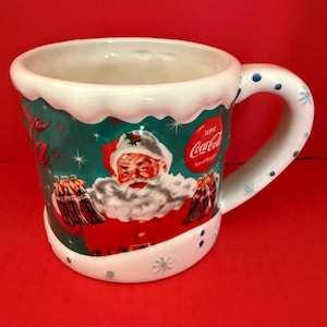 Vintage Coke Cola Christmas Santa Large Ceramic Mug 20oz Houston Harvest