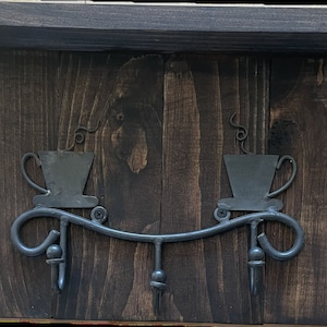 Coffee Mug Holder Wall Mounted 3 Hooks Cup Holder Rustic Mug Rack with Shelf Wood On Top
