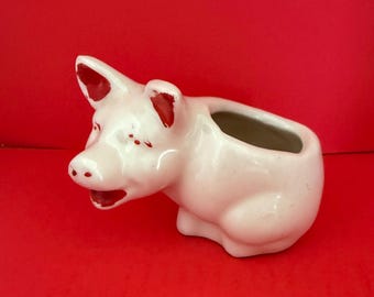 Vintage Ceramic Pig Planter | Farmhouse Animal Pot | Cute Retro Garden Decor | Collectible Pig Pottery Planter for Succulents or Herbs