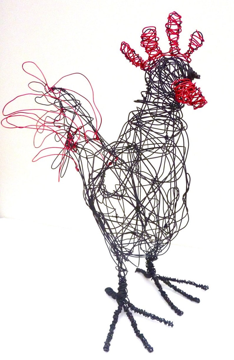 sculpture of a wire cockerel