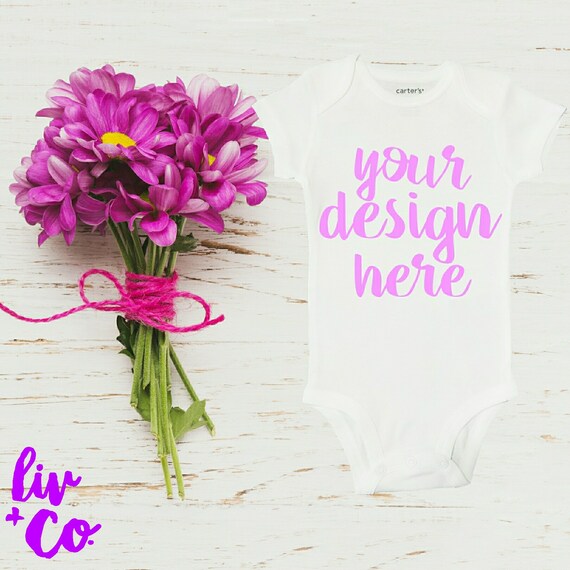 Blank White Baby One Piece Mockup Styled Stock Photography