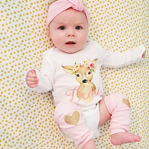Personalized Infant Newborn Girl Outfit Set Baby Shower Gift Etsy
