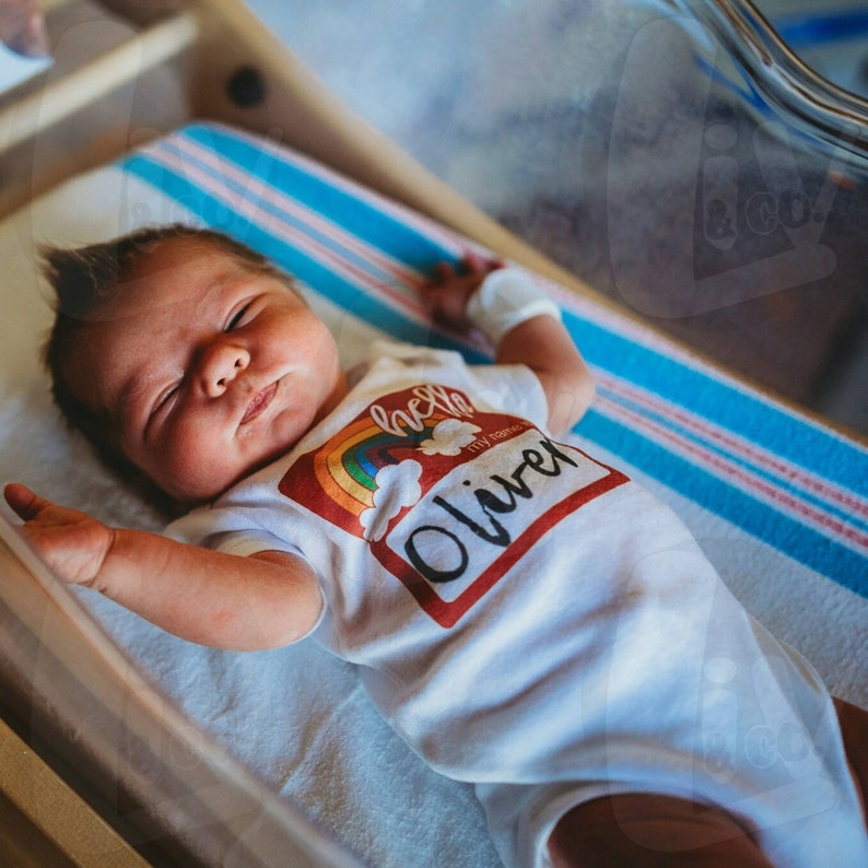 Personalized Newborn Baby Hospital Outfit Rainbow Baby Coming Etsy