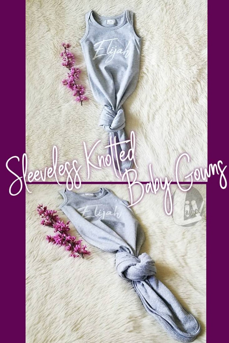 Tie Knot Infant Newborn Baby Gown With Name Baby Coming Home Etsy