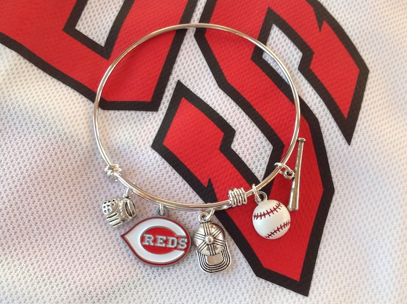 Cincinnati Reds Themed Bangle Charm Bracelet