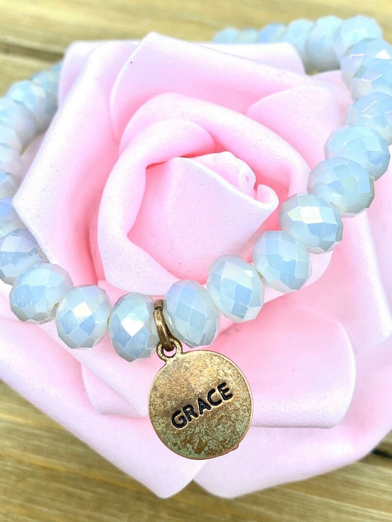 Altar\u2019d State \u2018Grace\u2019 Gold Engraved Pendant Beaded Expandable Bracelet