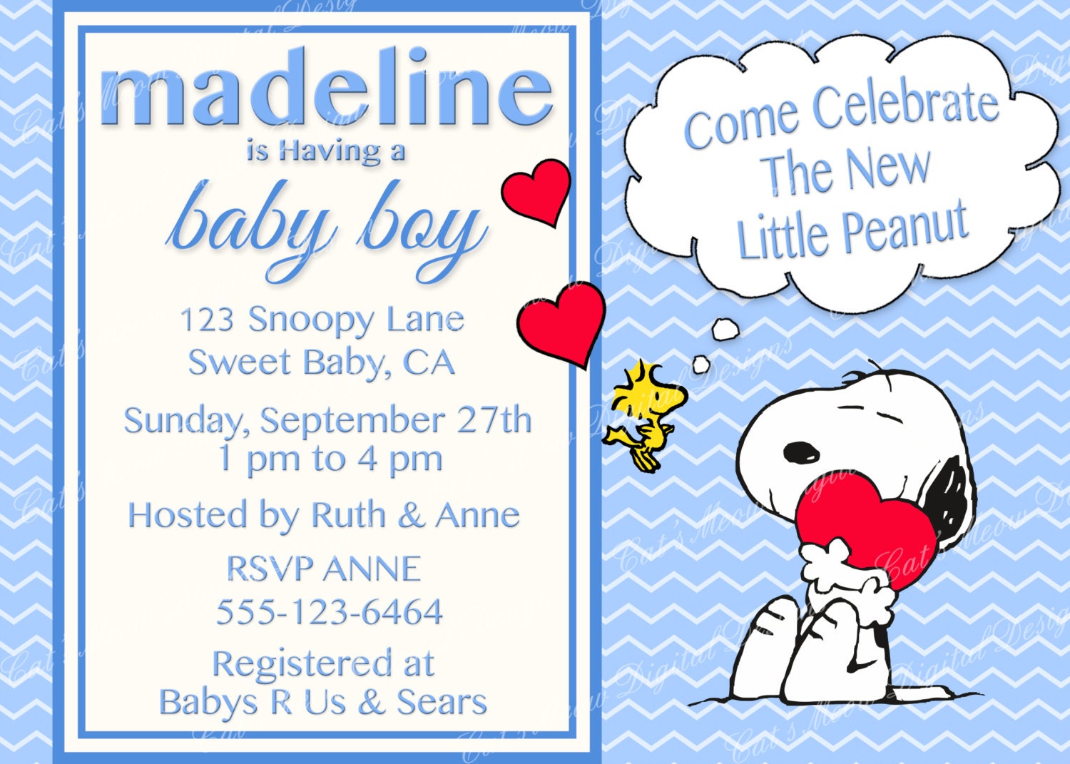 Snoopy Peanuts Baby Shower Invitation Digital Printable Baby Etsy