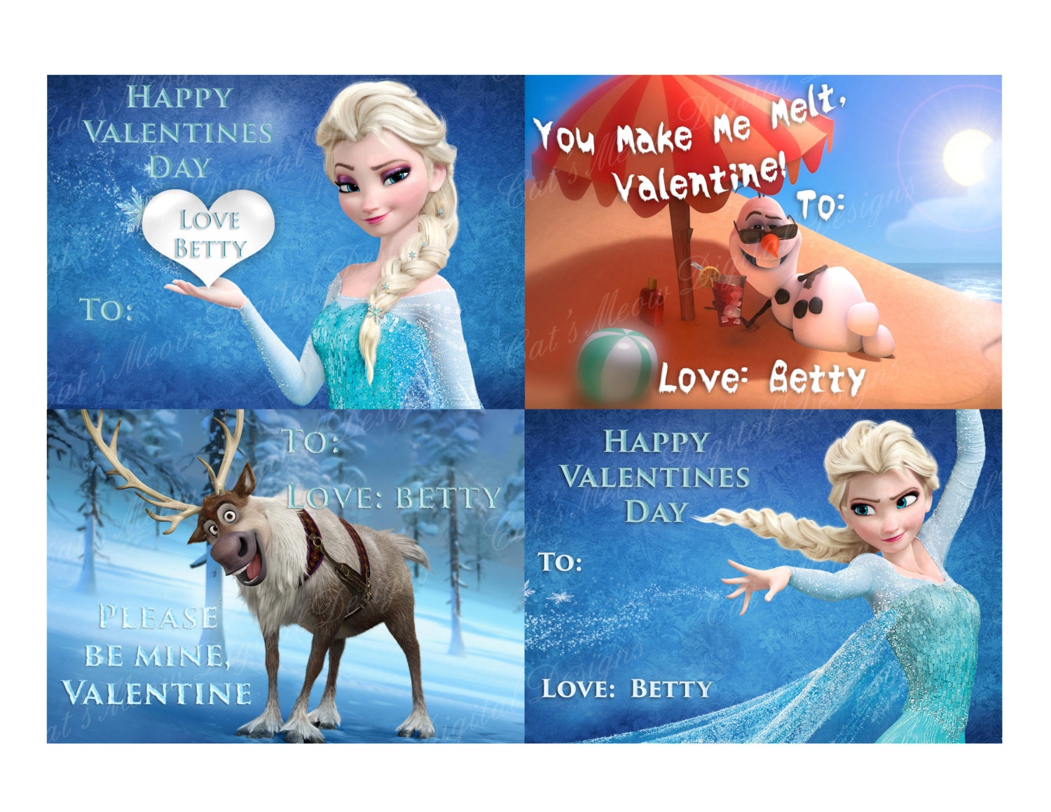 Disney Frozen Valentine Printable Cards Four On a Sheet and | Etsy