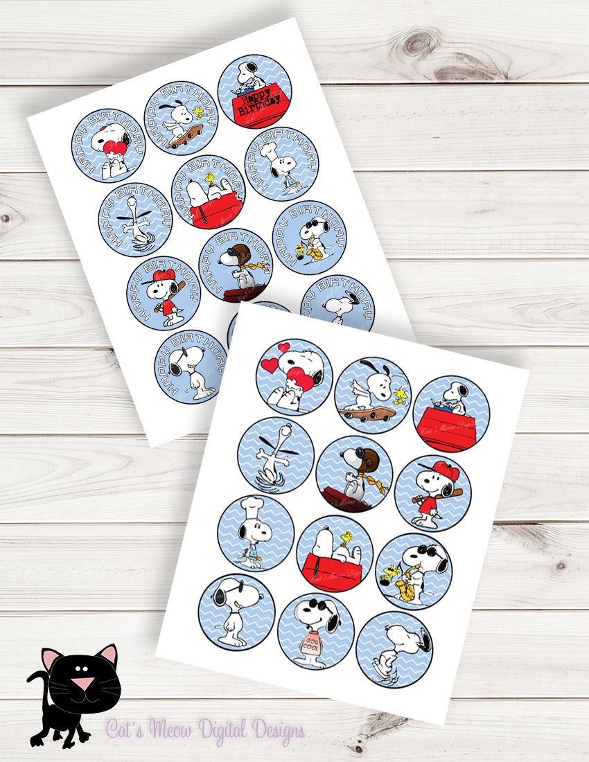 Snoopy Blue Cupcake Toppers with Bonus Birthday Themed File | Etsy