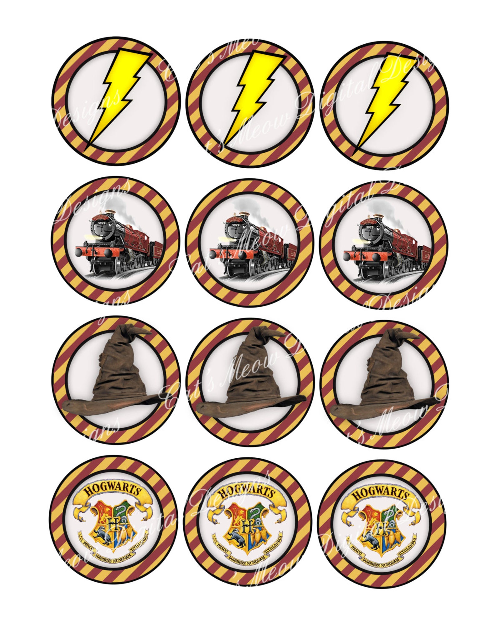 Harry Potter Cupcake Toppers Birthday House Crest Invitation Etsy