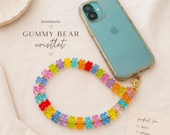 グミベアビーズリストレット – カラフルなY2K風スマホチャームストラップ、ハンドメイドキーホルダーアクセサリー