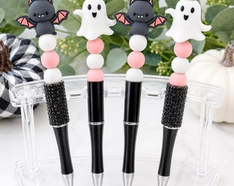 Halloween Beaded Pen, Ghost Bat Charm, Silicone Writing Pen, Teacher Gift
