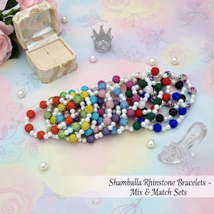 Mix and Match - Rhinestone Shamballa Pearl Bracelets - Various Colors & Sizes - Strectchy, No Clasp Design