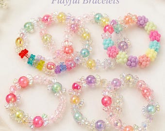 Candy Bead Bracelet for girls, Pastel Y2K, Playful Kawaii Stackable Jewelry
