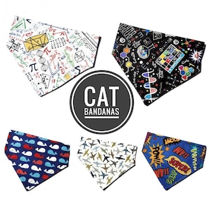 Lustige und süße Katzenbandanas, passt über das Halsband, wählen Sie ein Muster, Mathe, Chemie, Flugzeuge, Wale, blauer Superheld, personalisiertes Katzenban Dana