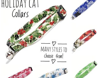 Christmas Cat Collars Pick a Design Fits Small Kittens to Large Cats - Safety Breakaway Collars for Cats - Xmas Cat Stocking Stuffers