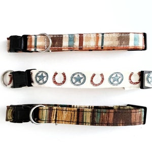 Southwestern Cat Collar Small Kitten to Large Cat Sizes, Pick a Pattern, No Bell Collars Option, Horseshoe Cat Collars