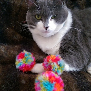 Set van 4 pom-pomballen kattenspeelgoed, handgemaakte knuffels voor kittens, apporteerspeelgoed voor katten, garenspeelgoed met opt-bel, kattenkruidspeelgoedset