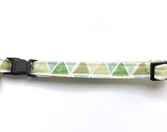 Breakaway Cat Collars with Minty Triangles, Adjustable for Small Kittens to Large Cats, Boho Geometric Modern, Skinny Fabric Collar