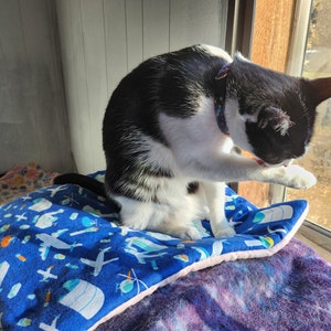 Flannel Crinkly Catnip Mats, Pick a Fabric, Opt Padding Herbs, 17x17 Refillable Mat Beds with Velco Closure, Safe No Mess Kitten Toy