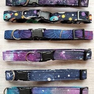 Celestial Space Cat Collars Galaxy Moon Stars Astrology Patterns, Opt Small Kitten Size, Breakaway Cat Collar for Cats Quick Release Buckle