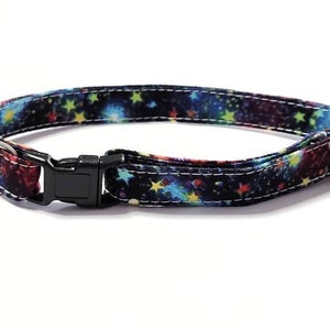 Breakaway Cat Collar with Stars & Nebulas Adjustable Small Kitten to Large Fluffy Cat - Tag Ring - Space Galaxy Celestial Collar for Cat