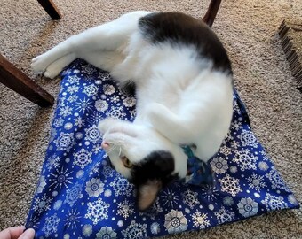 Holiday Catnip Mats, Pick a Fabric, Crinkly Feline Enrichment Toy, Refillable Herbs, Cotton Fabric