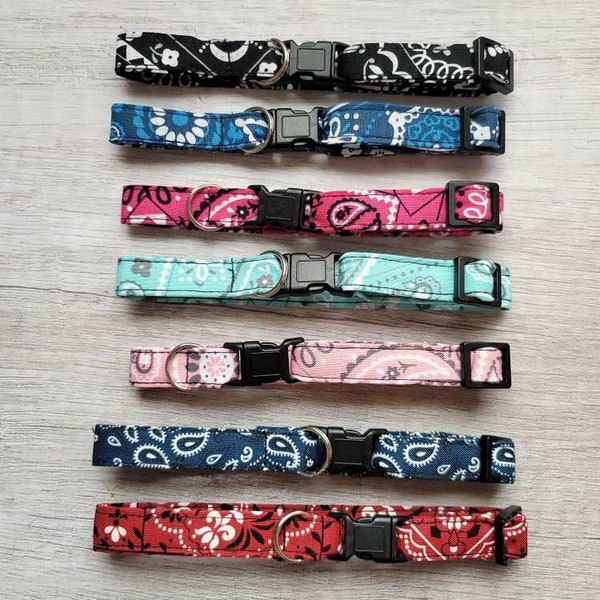 Cat Bandana Collars Paisley Breakaway Collars, Western Cowboy Collars for Cats, Small Kitten to Large Cat Sizes, Red Blue Orange Teal Pink