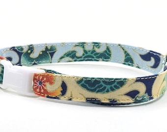 Asian Inspired Cat Breakaway Collar, Adjustable Cotton Fabric with Bell