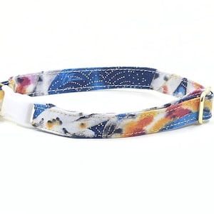 Blue Koi Breakaway Cat Collar, Small Kitten to Large Cat Size, Opt Bell, Asian Inspired Blue Cat Collars, Cool Cat Collars