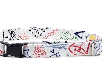 Mathematics Cat Collar, Breakaway Clasp, Cotton Fabric, Kitten to Large Sizes