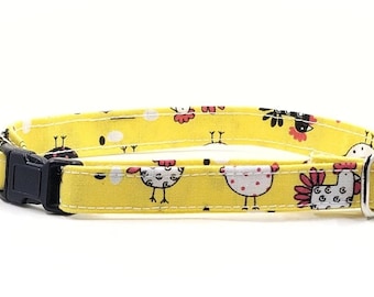 Yellow Chicken Cat  Collar with Bell, Adjustable Cotton Fabric, Novelty Kitty Accessory