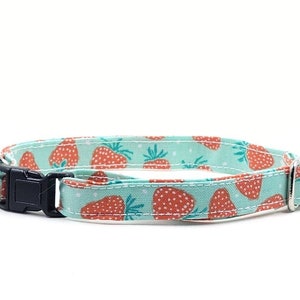 Strawberry Cat Collar with Bell: Adjustable Breakaway Kitten Collar